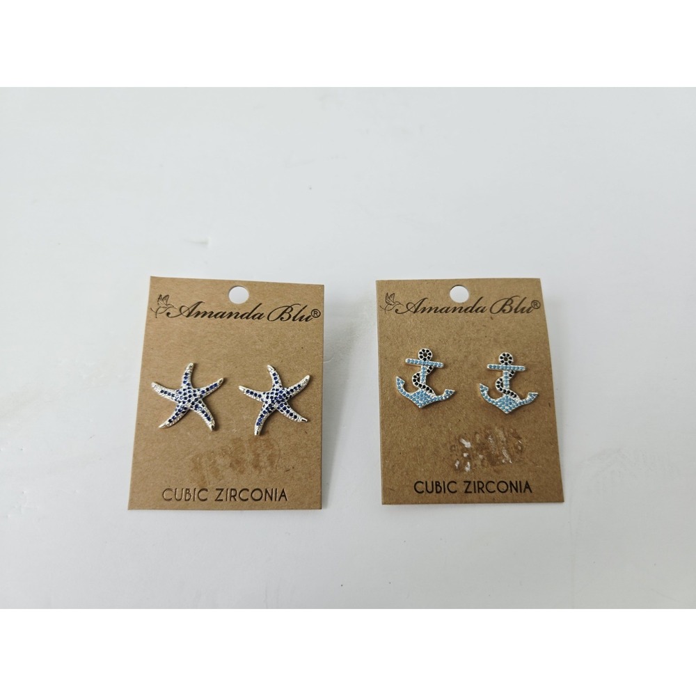 Amanda Blu natiucal beach earrings Cubic Zirconia starfish anchor NEW